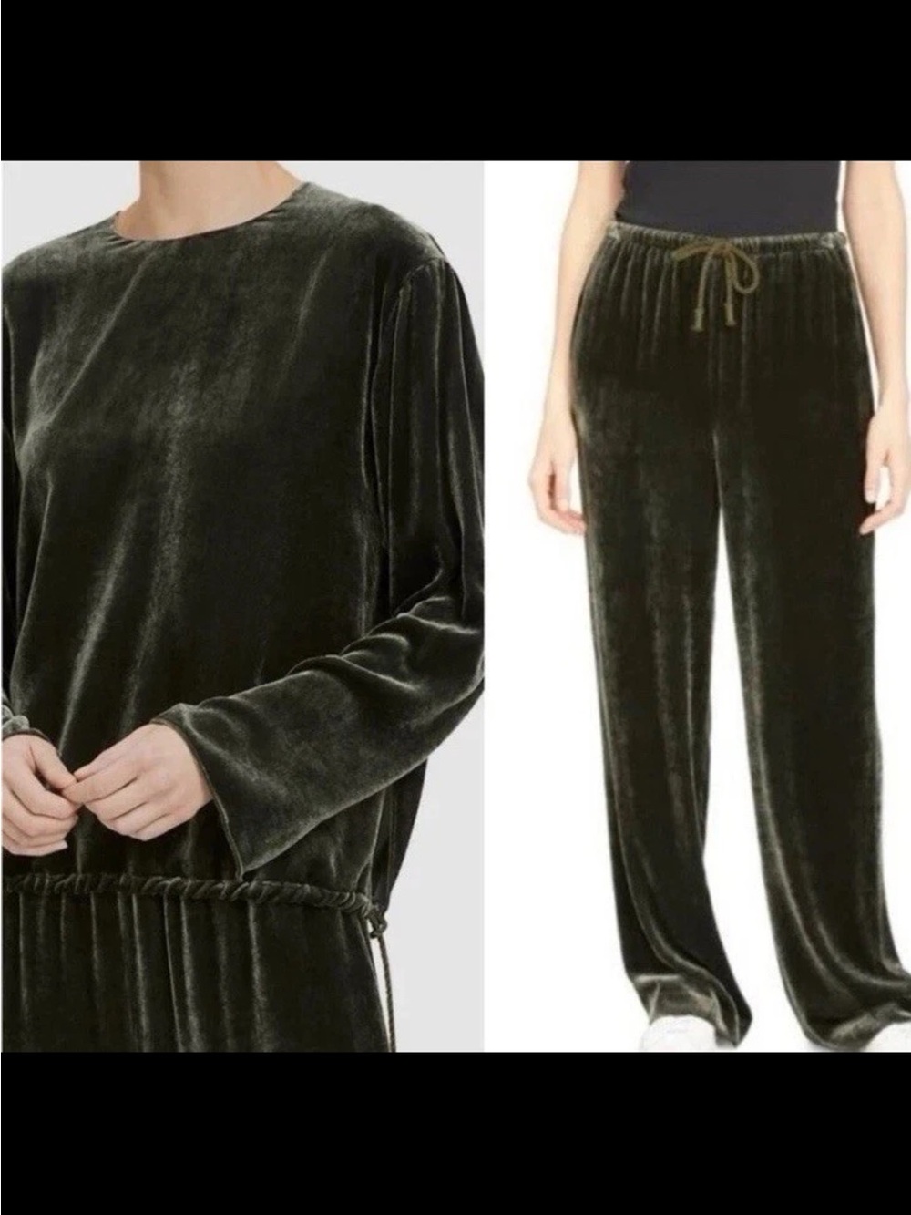 Theory Silk Blend Velvet Pullover Pants Set in Hunter Green Size P or XS